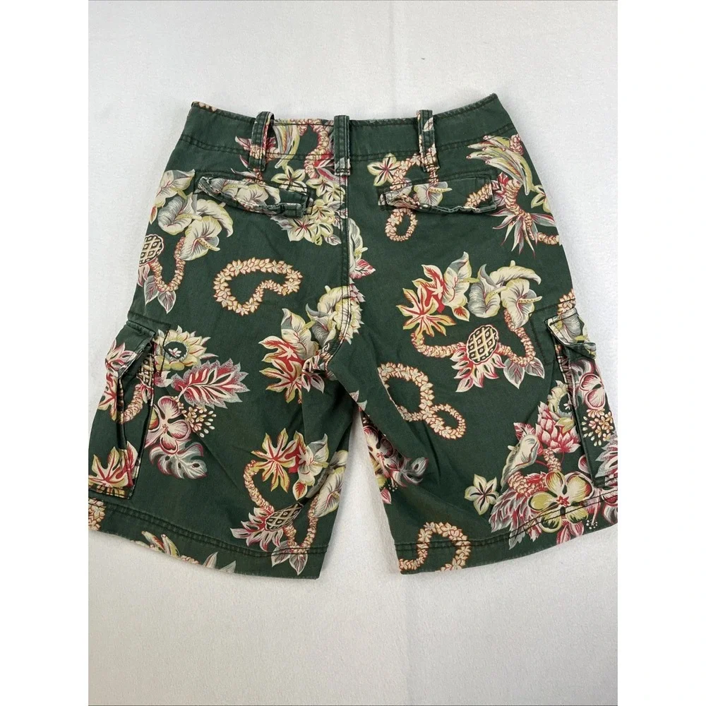 VTG Denim & Supply Ralph Lauren Cargo Shorts Mens Size 30 Green Floral Hawaiian - Picture 2 of 7